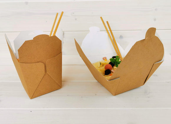 Eco Salad Box & Noodle Box in cartoncino naturale di linea Kraft sono prodotti ecologici monouso di origine vegetale, costituiscono la principale alternativa eco sostenibile a zero impatto ambientale ai tradizionali prodotti di plastica.