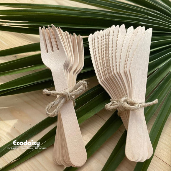 Set posate in legno naturale biodegradabili e compostabili  sono perfette per le feste in famiglia, picnic, grigliate | ECODAISY.IT