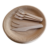 Set piatti di carta Kraft 150 pz. 18 cm, posate in legno | ECODAISY